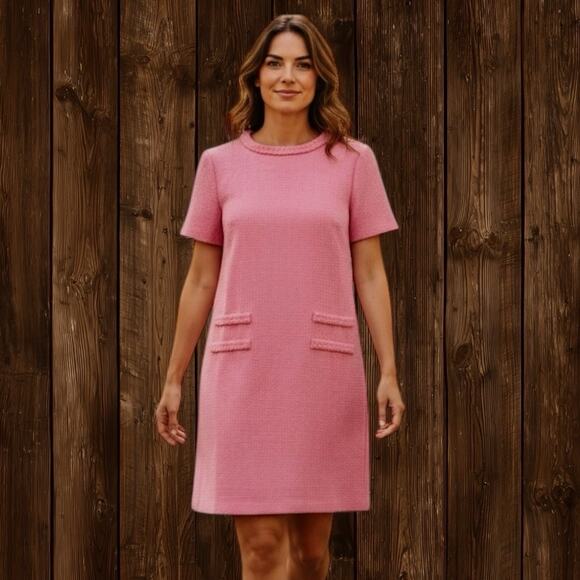 Eliza J Dresses & Skirts - Eliza J Braided Trim Boucle Shift Dress Sz 12 Pink Peach Color Lined 60ties $158